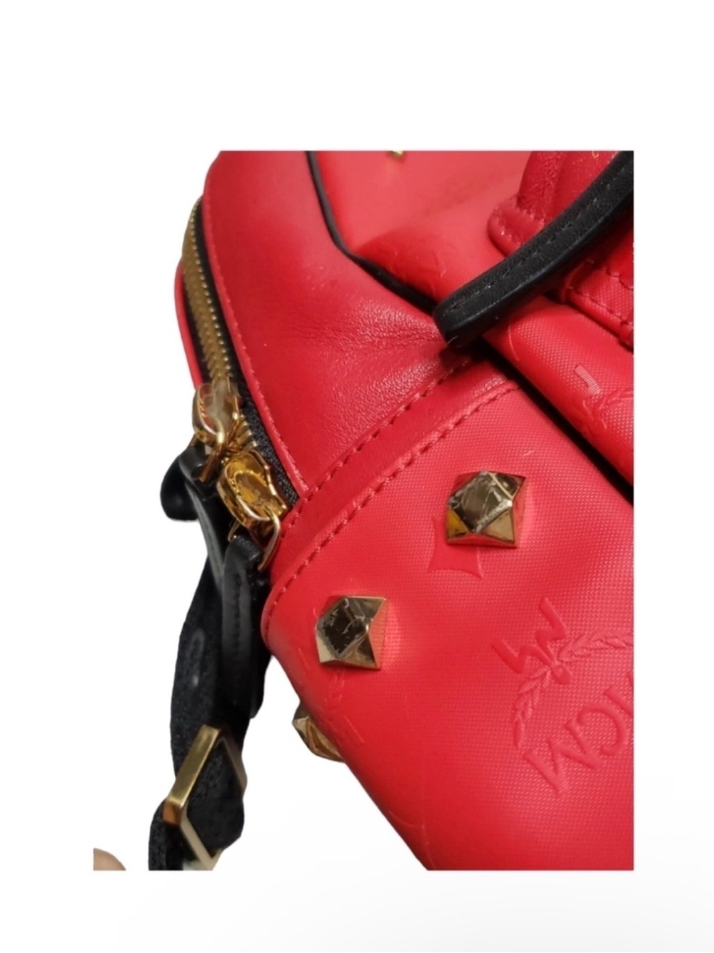 MCM Red Leather Studded Mini Backpack with Gold Hardware - Picture 5 of 15